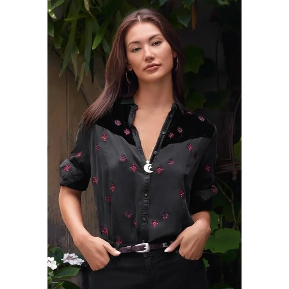 Johnny Was, Workshop, Maxine Western Embroidered Seamed Long Sleeve Shirt - Picture 10 of 16